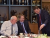 Governor Schwarzenegger video conferences with Charles Clarke and Dean Jack Knott.