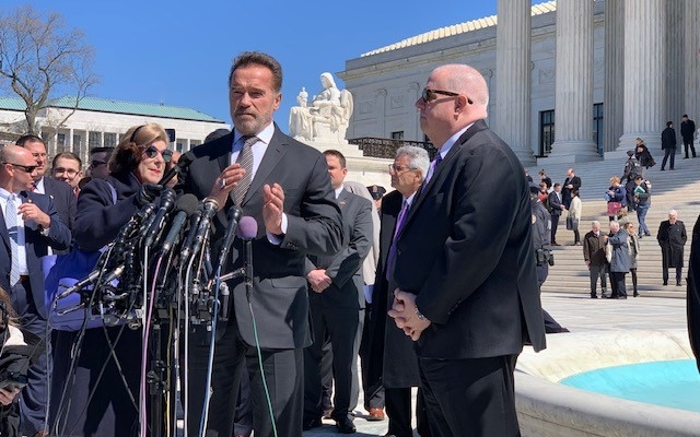 Governor Arnold Schwarzenegger and Governor Larry Hogan took part in press events on the steps of the iconic Court House.  