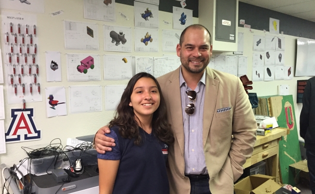 Emilio Pack and student at the  Math and Science College Preparatory in Central Los Angeles